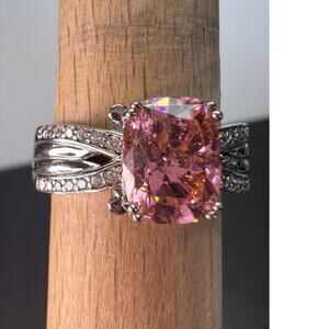 Bella Luce pink and white CZ rhodium over Sterling ring size 9